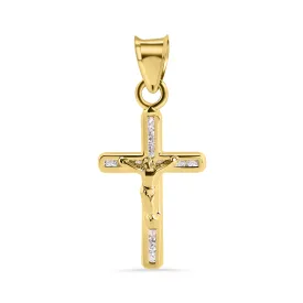 14P00147. - 14 Karat Yellow Gold Cross Jesus Christ Clear CZ Pendant