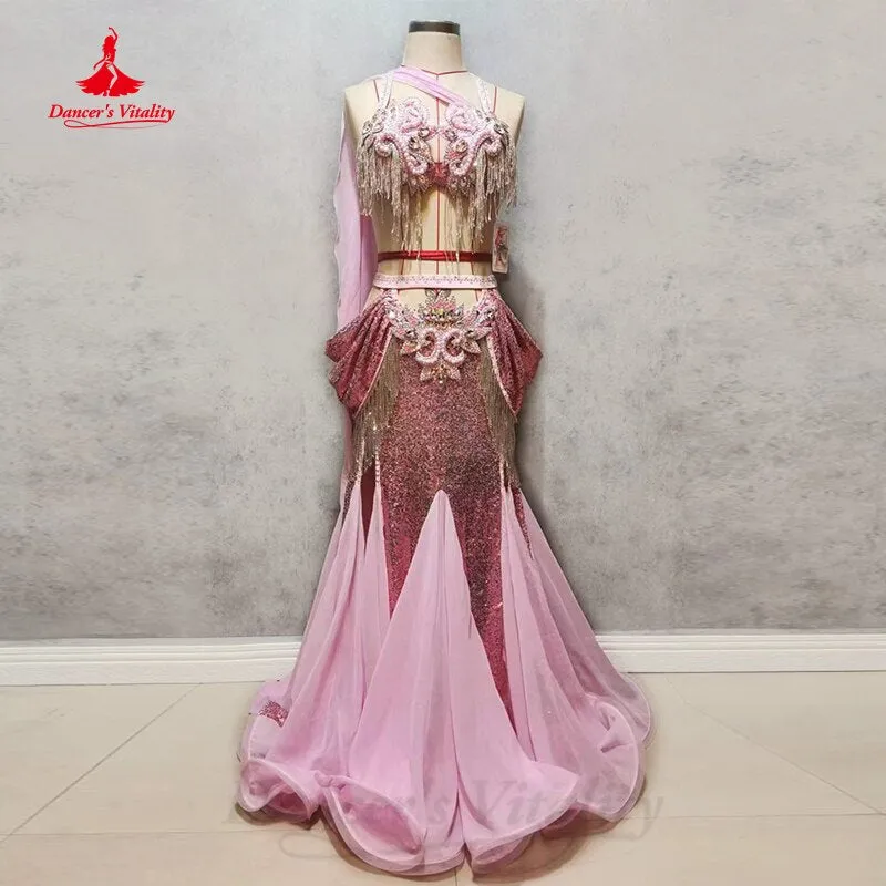 Belly Dance Custom Performance Clothes Female Child Temperament Bra Set Woman High Waist Big Swing Skirt Competition Clothing