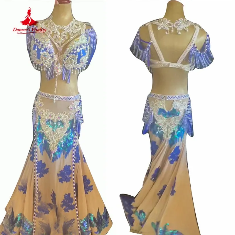 Belly Dance Performance Suit for Women Children Customzied Bra long Skirt 2pcs Oriental Belly Dancing Competiton Solo Outfit