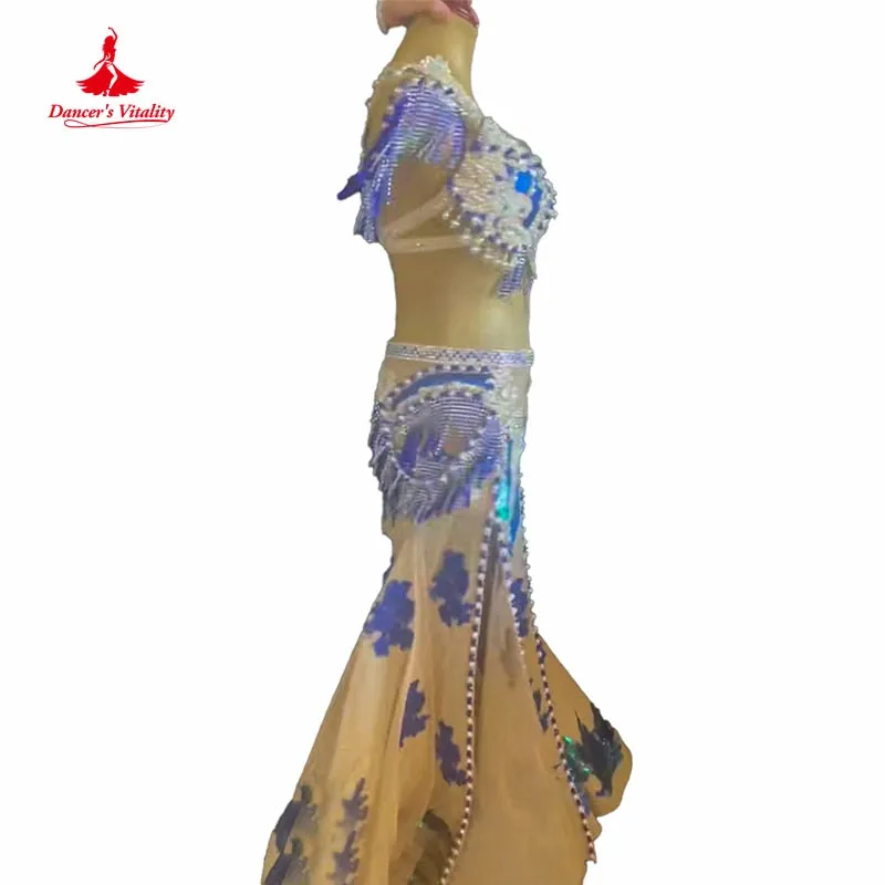 Belly Dance Performance Suit for Women Children Customzied Bra long Skirt 2pcs Oriental Belly Dancing Competiton Solo Outfit