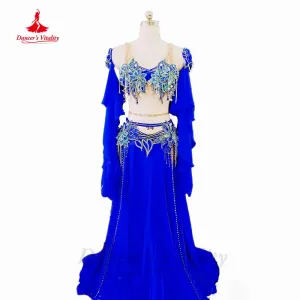 Belly Dancer Competition Costumes for Women Exotic Dancewear Bra sleeves long Skirt 2pcs Customsized Children Dancing Outfit