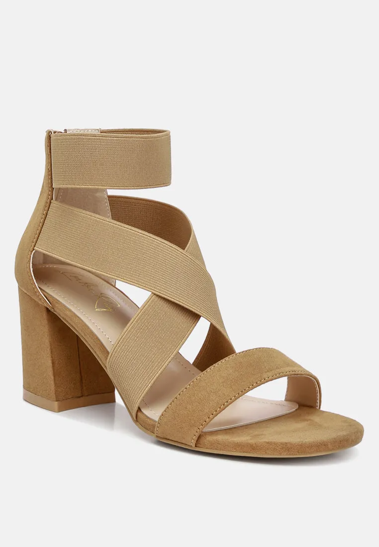 Benicia Elastic Strappy Block Heel Sandals