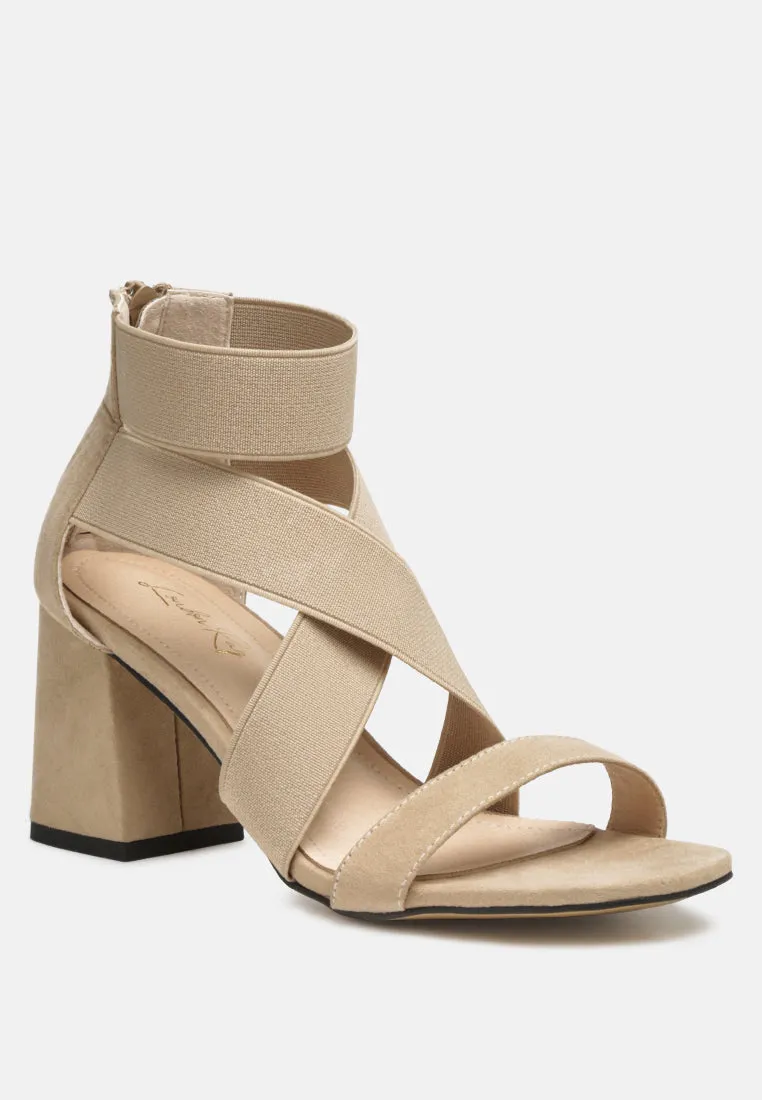 Benicia Elastic Strappy Block Heel Sandals