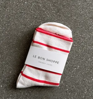 Cream & Red Striped Cotton Ankle Socks