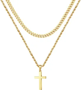 Cross Necklace for Men - Gold/ Black/ Silver Mens Cross Necklaces - Stainless Steel Cross Pendant Necklace Simple - Jewelry Gifts Cross Chain Necklace for Men & Boys