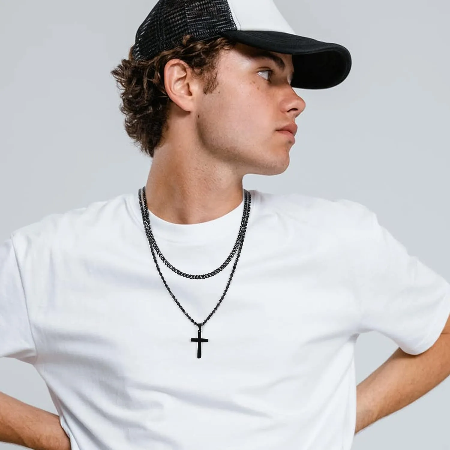 Cross Necklace for Men - Gold/ Black/ Silver Mens Cross Necklaces - Stainless Steel Cross Pendant Necklace Simple - Jewelry Gifts Cross Chain Necklace for Men & Boys