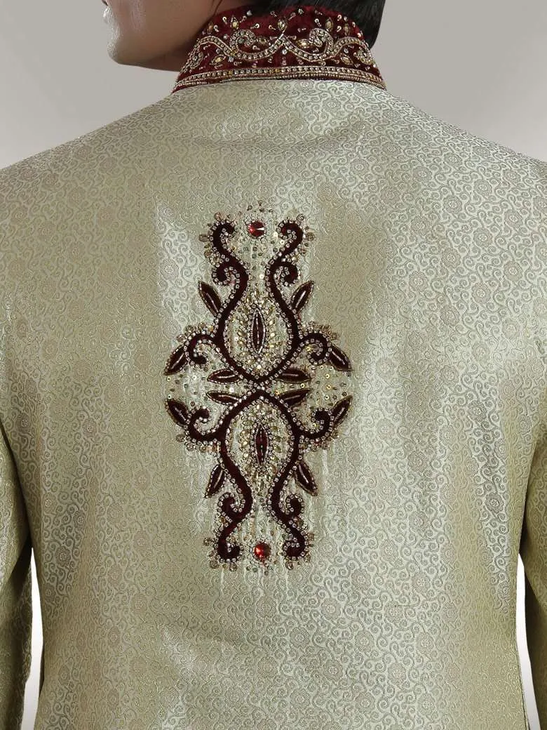 Designer Cream Brocade Sherwani