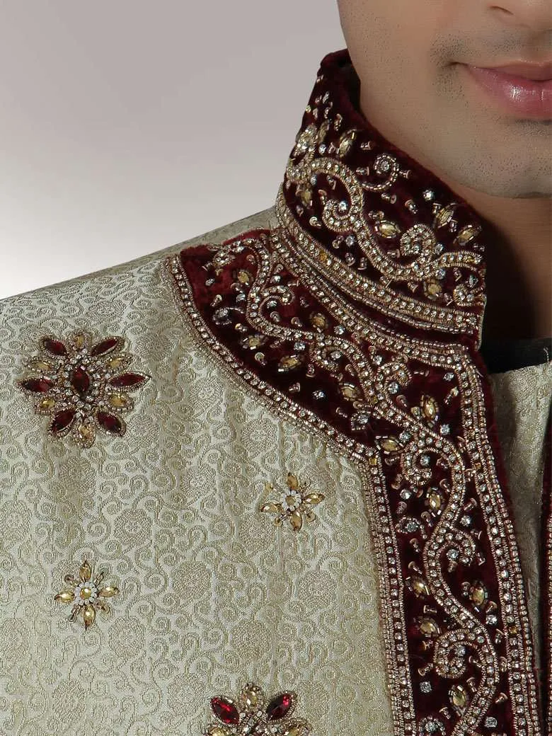 Designer Cream Brocade Sherwani