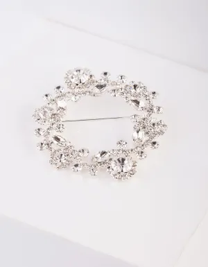 Diamante Floral Wreath Brooch