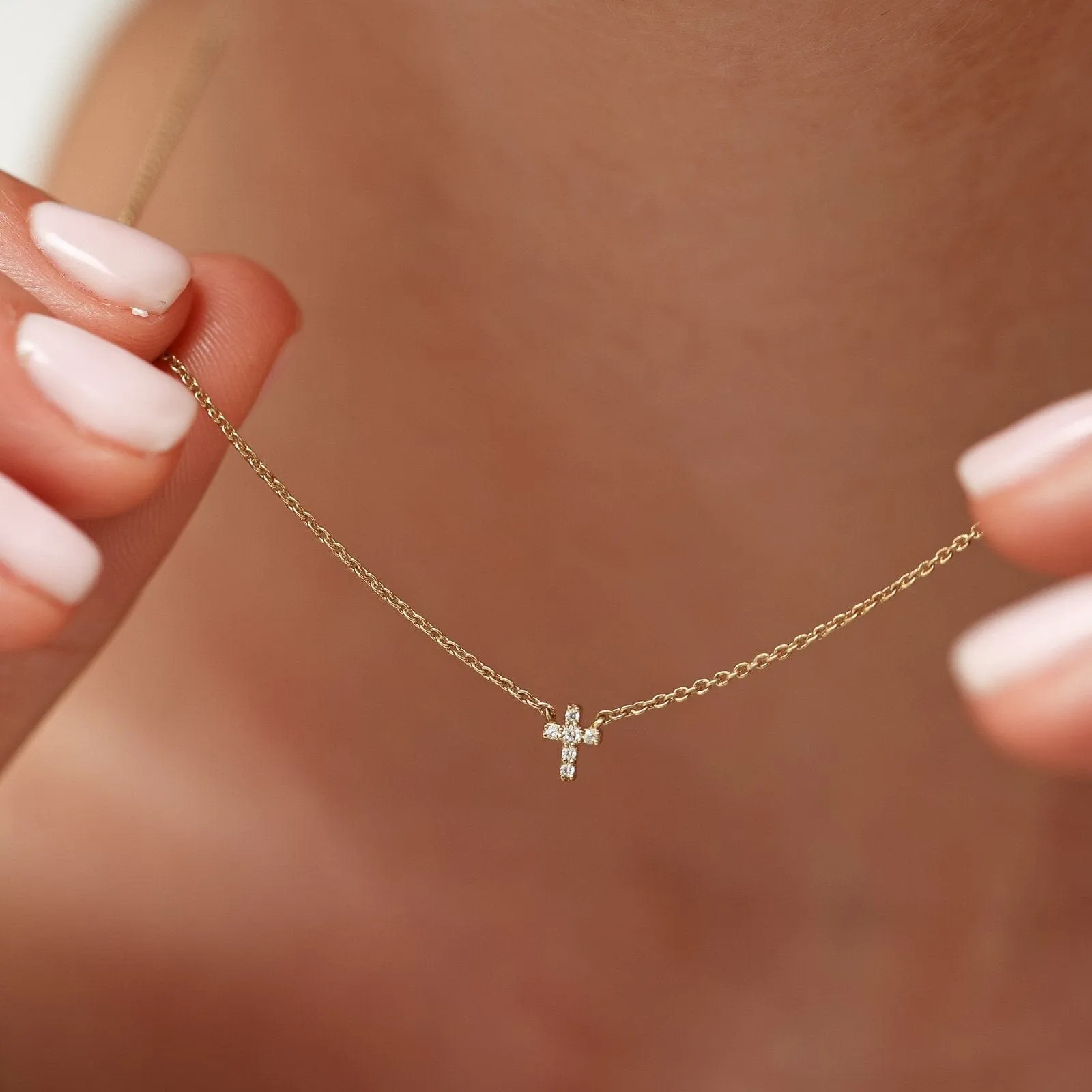 Diamond Cross Necklace - 14K Yellow Gold