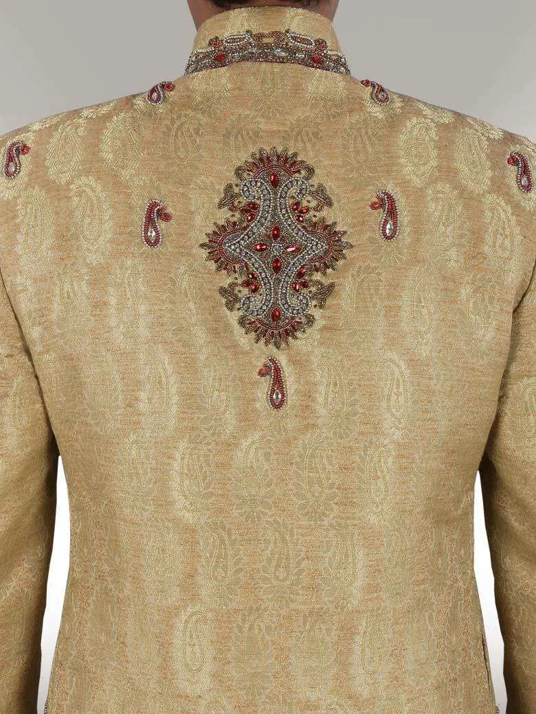 Ehan Cream Front Opening Designer Sherwani