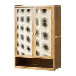 Oikiture Shoe Storage Cabinet Shoes Rack Organiser Shelf 2 Doors Rattan Brown