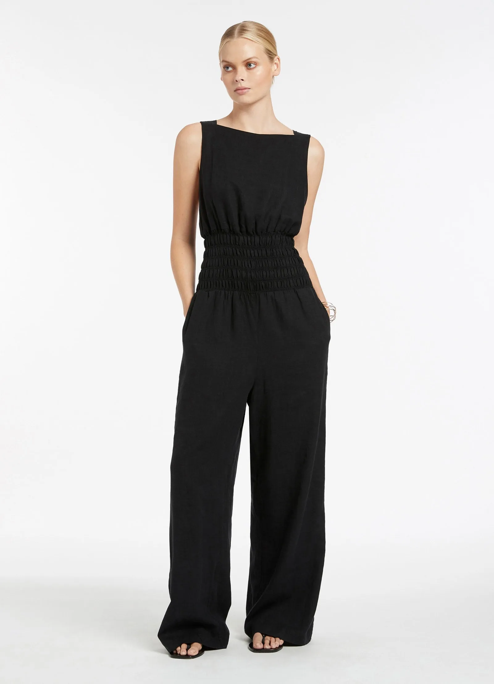 Palmas Shirred Jumpsuit - Black