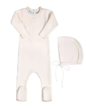 Rolled Collar Ribbed Knit Romper with Hat