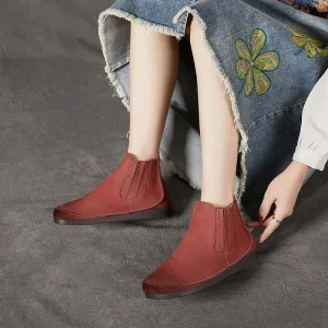 Soft Leather Barefoot Boots Elastic Band Ankle Boots Zero Drop Chelsea Boots in Red/Brown/Khaki