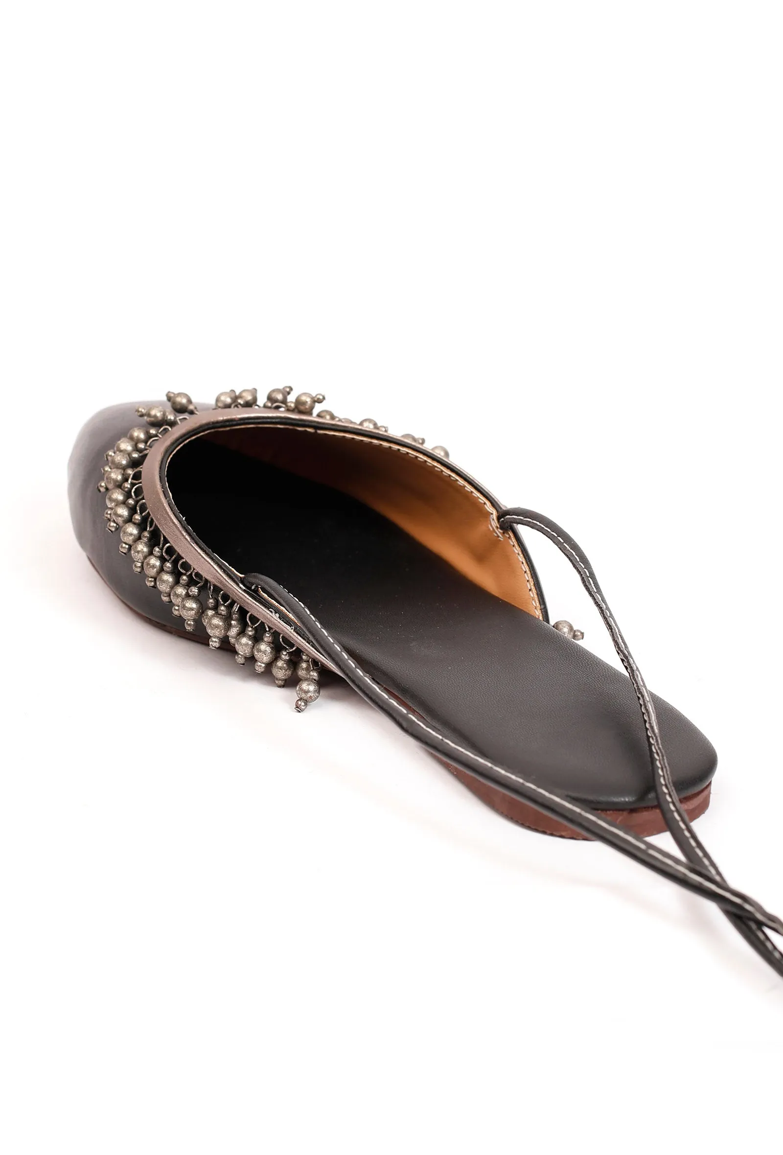 Tahira Black Ghungroo Tie up Mules