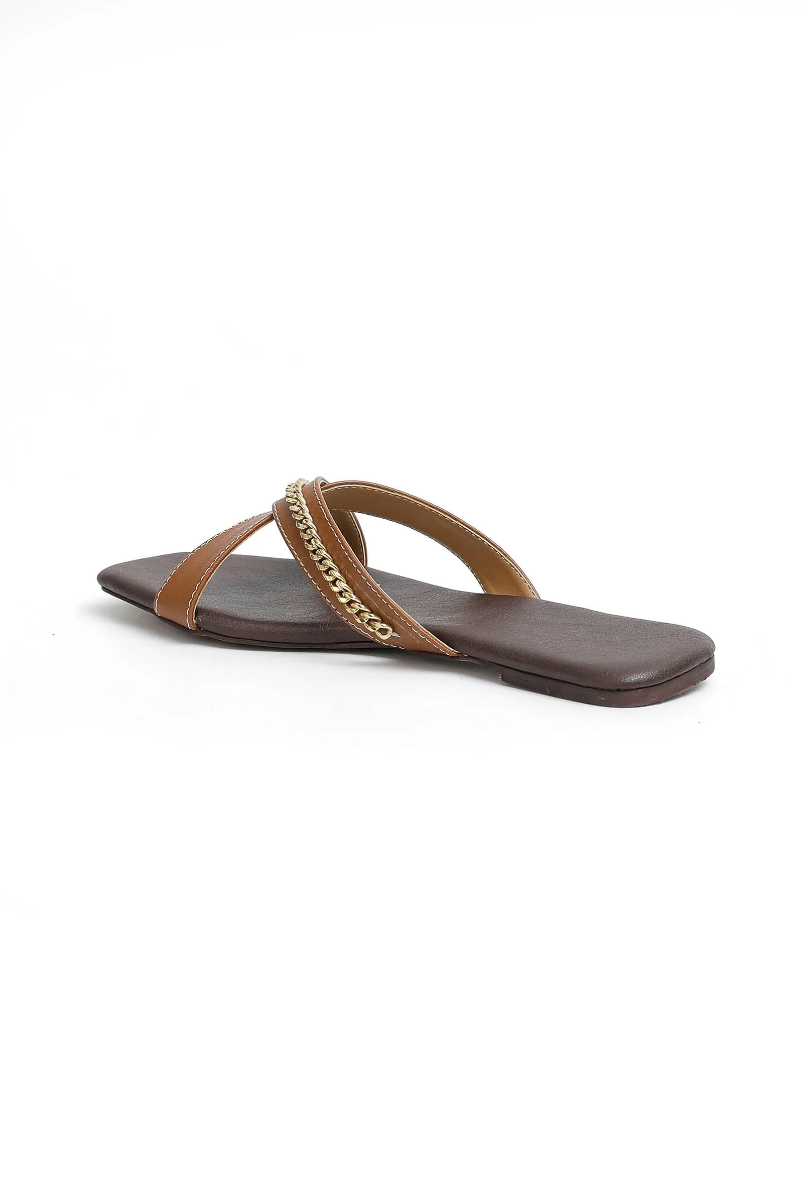 Tan Brown Criss Cross Cruelty-Free Leather Flats