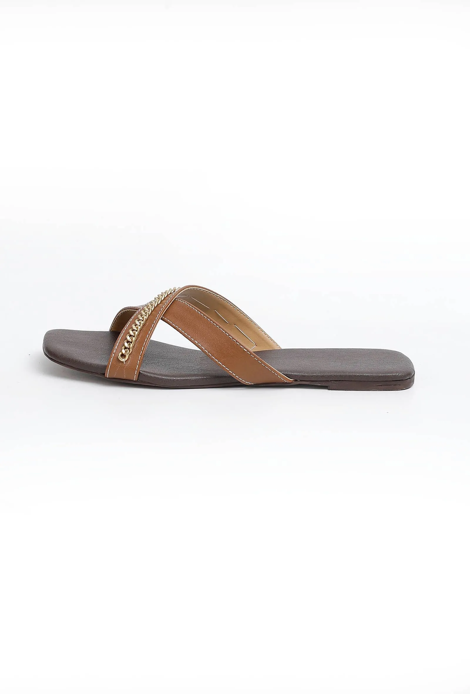 Tan Brown Criss Cross Cruelty-Free Leather Flats